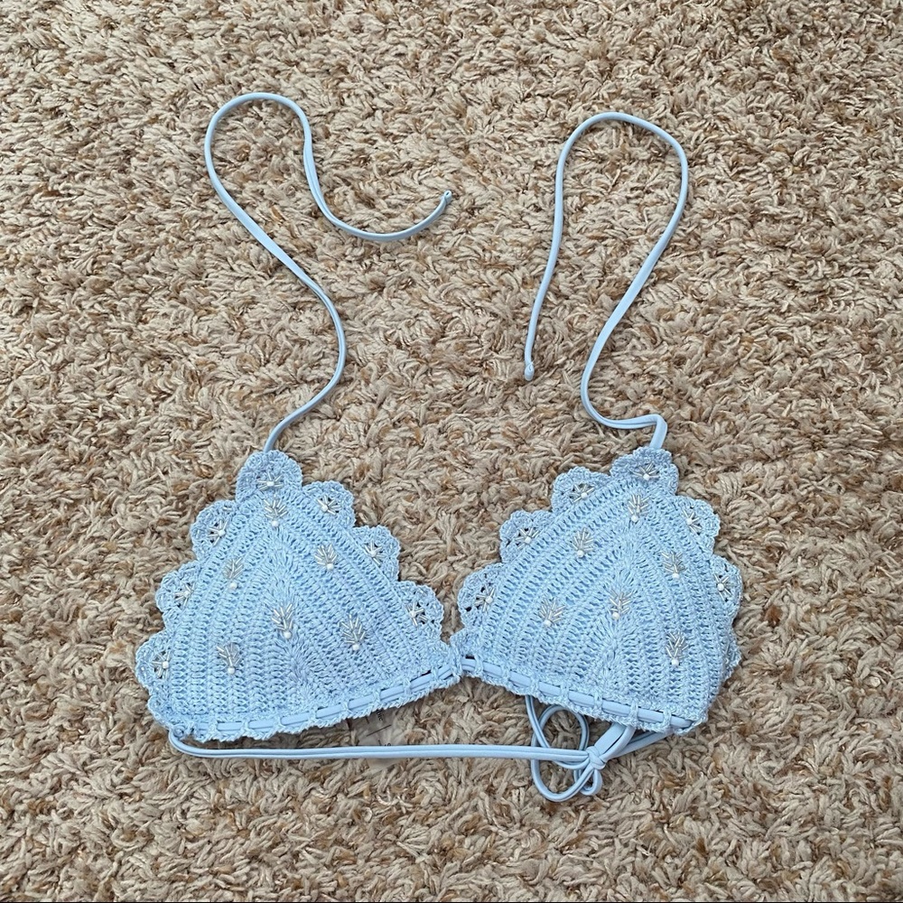 Abercrombie and Fitch Blue Embellished Bathing Suit Top